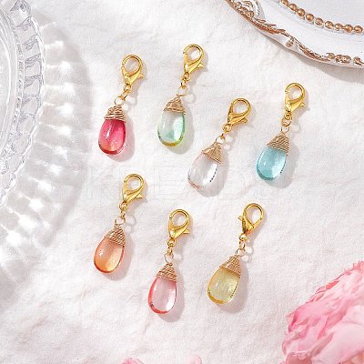 Wire Wrapped Glass Teardrop Pendant Decorations HJEW-JM02974-02-1
