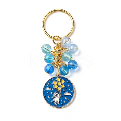 4Pcs Flat Round/Spaceman Alloy Enamel Pendant Keychain KEYC-JKC00412-03-1