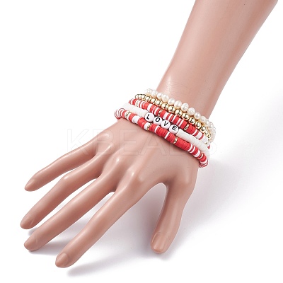 Handmade Polymer Clay Heishi Beads Stretch Bracelets Set BJEW-JB07401-1