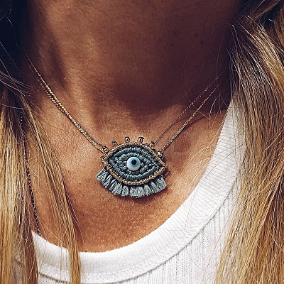 Woven Cord Glass Eye Pendant Women's Necklaces EY5817-1
