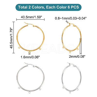 12Pcs 2 Colors 304 Stainless Steel Huge Hoop Earring Findings STAS-UN0044-77-1