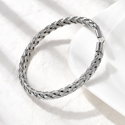 Braided 304 Stainless Steel Cuff Bangles for Women BJEW-A067-07P-1