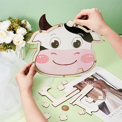 Cow Theme Wooden Baby Shower Guest Book for Birthday Party AJEW-WH0270-345-1