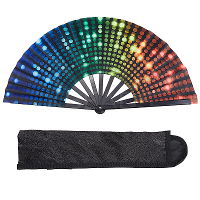 Glitter Plastic & Oxford Cloth Fan with Fan Bags AJEW-WH20022-89B-1
