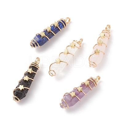 Natural Mixed Stone Pointed Pendants PALLOY-JF01703-1
