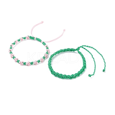2Pcs 2 Colors Peach Blossom Braided Cord Bracelet BJEW-JB07610-04-1