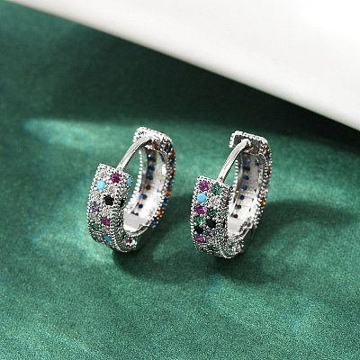 Brass Micro Pave Colorful Cubic Zirconia Hoop Earrings EJEW-S277-09P-B-1