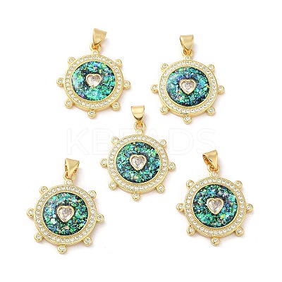 Rack Plating Brass Micro Pave Cubic Zirconia with Synthetic Opal Pendants KK-D088-35G-1