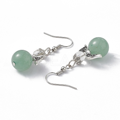 Gemstone Round Beaded Fairy Dangle Earrings EJEW-P220-01P-1