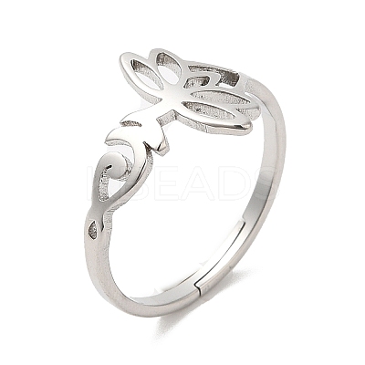 Non-Tarnish 304 Stainless Steel Hollow Lotus Adjustable Ring for Women RJEW-M149-32P-1