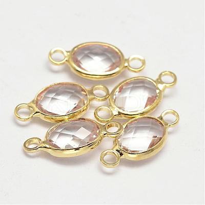 Oval Faceted Golden Brass Glass Links connectors GLAA-O014-02G-1