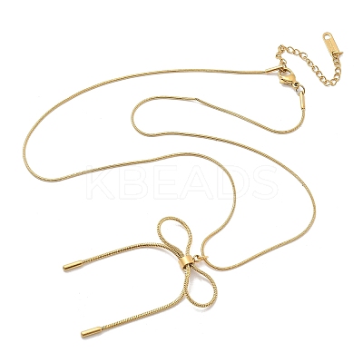 PVD Vacuum Plating 304 Stainless Steel Bowknot Pendant Round Snake Chain Necklaces for Women NJEW-Z044-10G-1