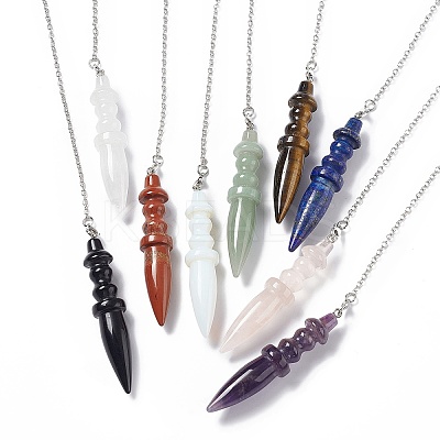 Mixed Natural & Synthetic Gemstone Pointed Dowsing Pendulums AJEW-B020-06P-1