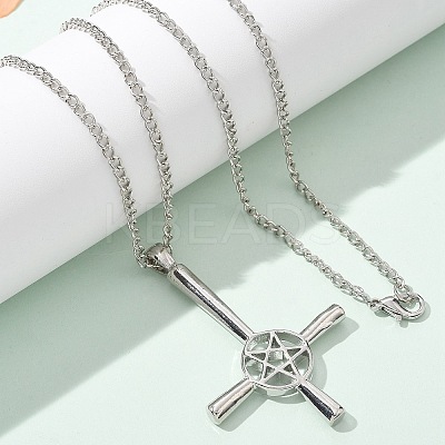 Christian Upside Down Cross & Star Alloy Pendant Pendant Twisted Chain Necklaces for Women LS-NJEW-NH0001-03P-1