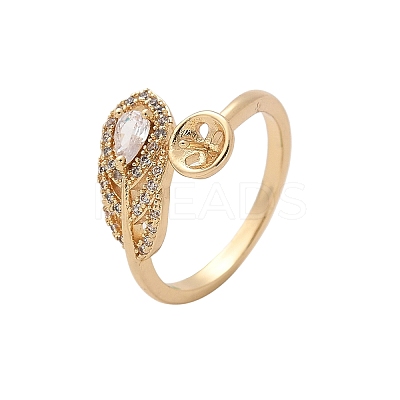 Leaf Brass Micro Pave Cubic Zirconia Cuff Ring Setting KK-A244-01G-G-1