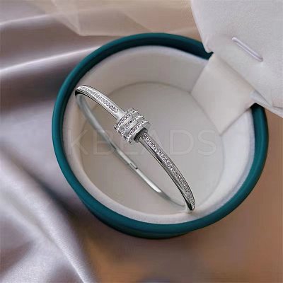 304 Stainless Steel Crystal Rhinestone Bangles for Women FS-WG476C1-03-1