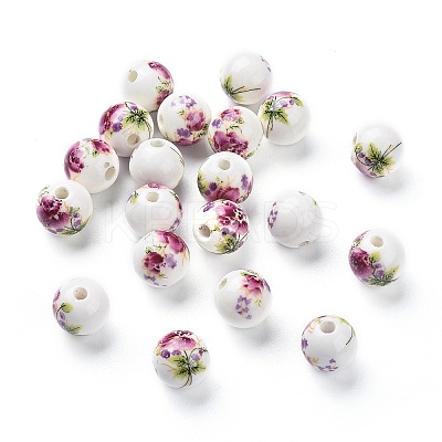 Floral Printed Porcelain Beads CFF042Y-1