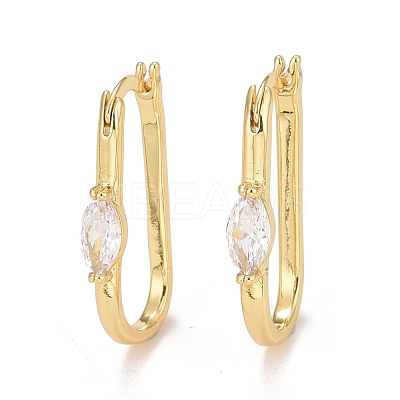 Clear Cubic Zirconia Oval Hoop Earrings EJEW-C022-11G-1