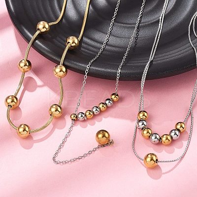 304 Stainless Steel Round Beaded Cable Chain Necklaces NJEW-D319-02A-GP-1