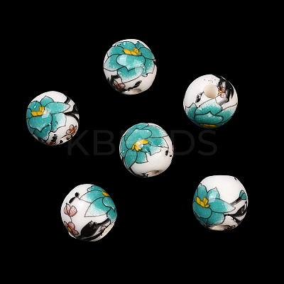 Floral Printed Porcelain Beads X-PORC-Q199-8mm-17-1