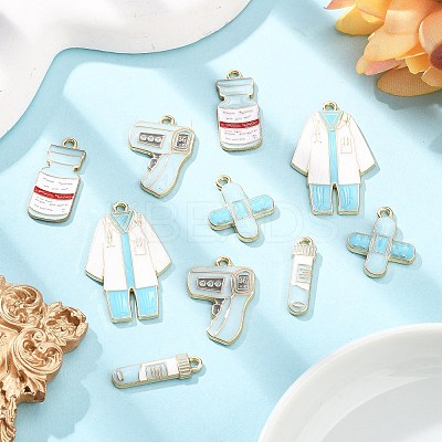 10Pcs 5 Styles Medical Theme Alloy Enamel Pendants FIND-FP0002-81-1