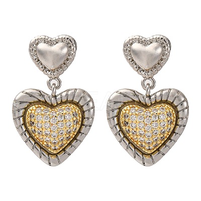 Brass Micro Pave Clear Cubic Zirconia Dangle Earrings EJEW-D322-01P-1