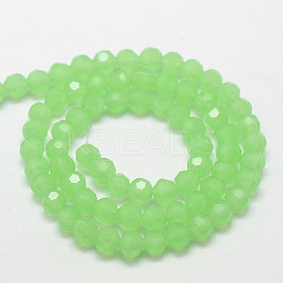 Faceted(32 Facets) Imitation Jade Round Glass Beads Strands X-EGLA-J042-4mm-28-1