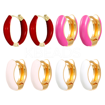 4 Pairs 4 Colors Alloy Enamel Huggie Hoop Earrings for Women EJEW-HY0001-23B-1