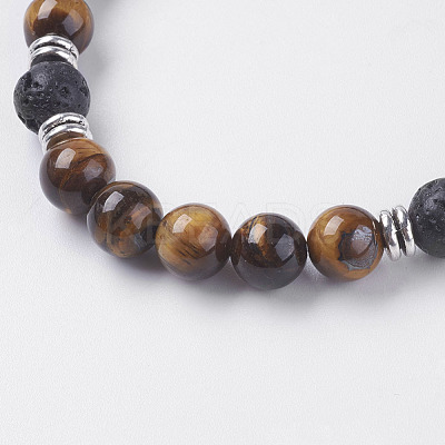 Natural Lava Rock Beads Stretch Bracelets BJEW-E326-07-1