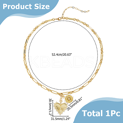 Brass Micro Pave Clear Cubic Zirconia Sun Heart Pendant Link Chain Necklaces NJEW-HS00021-1