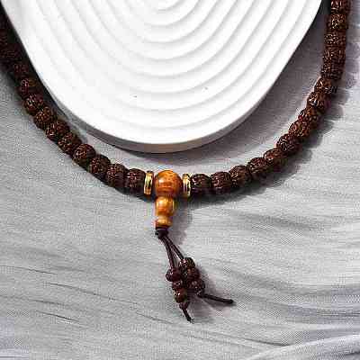 Buddhist Jewelry Prayer 108 Rudraksha Seed Mala Beads Necklaces NJEW-M102-01-1