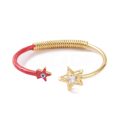 Enamel Star with Evil Eye Open Cuff Bangle with Clear Cubic Zirconia BJEW-F449-01G-1