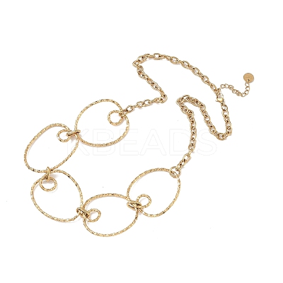 304 Stainless Steel Textured Ring Link Bib Necklaces for Women NJEW-L467-05G-1