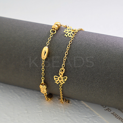 Vintage Beach Brass Bowknot Tassel Double Layer Chain Anklets for Women UO2435-1
