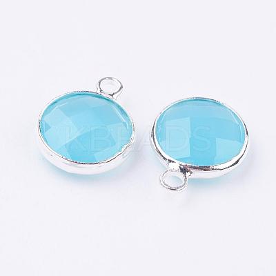 Silver Color Plated Brass Glass Flat Round Charms GLAA-M003-A-17S-1