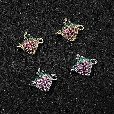 4Pcs 2 Colors Brass Pave Cubic Zirconia Fruit Connector Charms KK-FS0001-73B-1