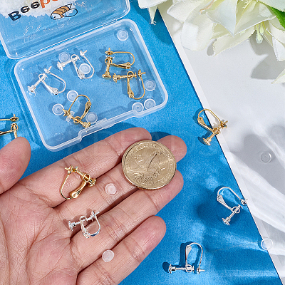16Pcs 2 Colors Brass Clip-on Earring Findings KK-BBC0022-29-1