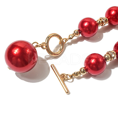 ABS Plastic Imitation Pearl Round Beaded Pendant Necklaces & Dangle Earrings Sets for Women WGD1C77-04-1