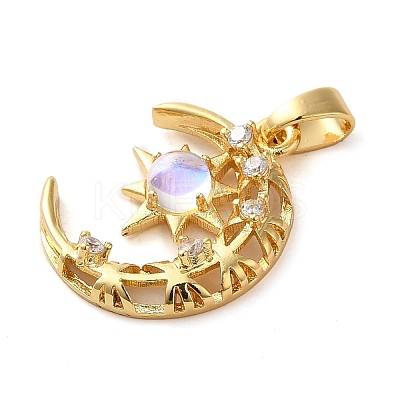 Brass Micro Pave Clear Cubic Zirconia with Glass Pendants KK-G483-02G-1