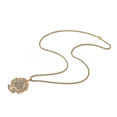 201 Stainless Steel Hollow Tree of Life Pendant Box Chain Necklaces LS-NJEW-M086-04G-1
