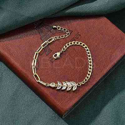 Brass Micro Pave Clear Cubic Zirconia Link Bracelets BJEW-U020-10G-1