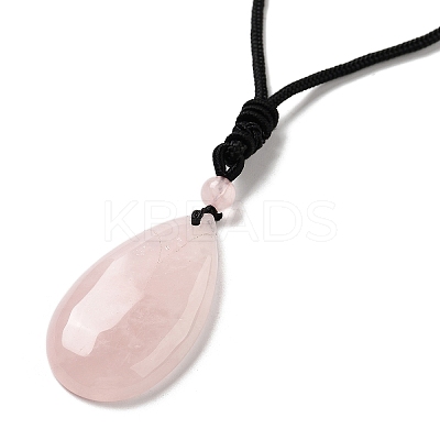 Natural Rose Quartz Pendant Necklace with Nylon Cord for Women NJEW-L464-A05-1