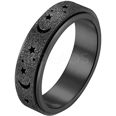 201 Stainless Steel Moon and Star Rotatable Finger Ring MOST-PW0001-005D-02-1