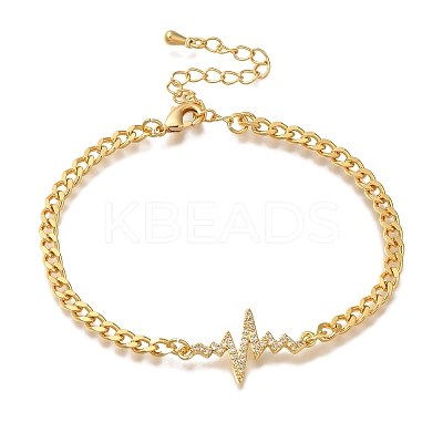 Heartbeat Brass Micro Pave Cubic Zirconia Card Paper Chain Bracelets for Women BJEW-L696-008G-1