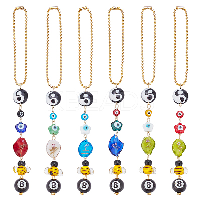 6Pcs 6 Styles Flower Bees Handmade Lampwork Beads Hanging Ornament HJEW-AR00016-1