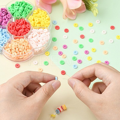1302Pcs 7 Colors Flat Round Handmade Polymer Clay Beads CLAY-CJ0001-72-1