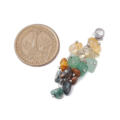 Natural Citrine & Tiger Eye & Aventurine & South Africa Jasper Chip Beads Pendant Decorations HJEW-JM02124-02-1