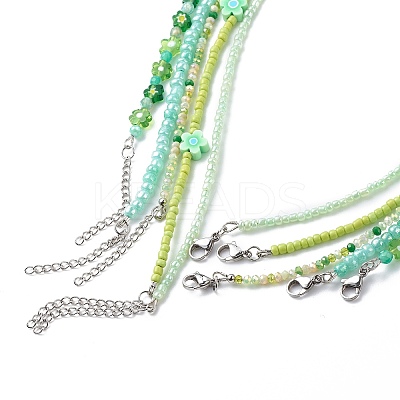 5Pcs 5 Style Polymer Clay Flower & Glass Seed Beaded Necklaces Set for Women NJEW-JN04011-1
