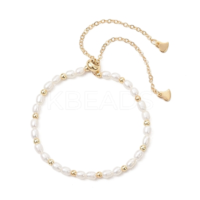 Natural Cultured Freshwater & Brass Beaded Slider Bracelets BJEW-JB13324-02-1