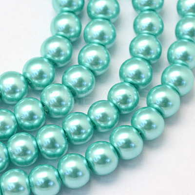 Baking Paint Pearlized Glass Pearl Round Bead Strands X-HY-Q330-8mm-65-1